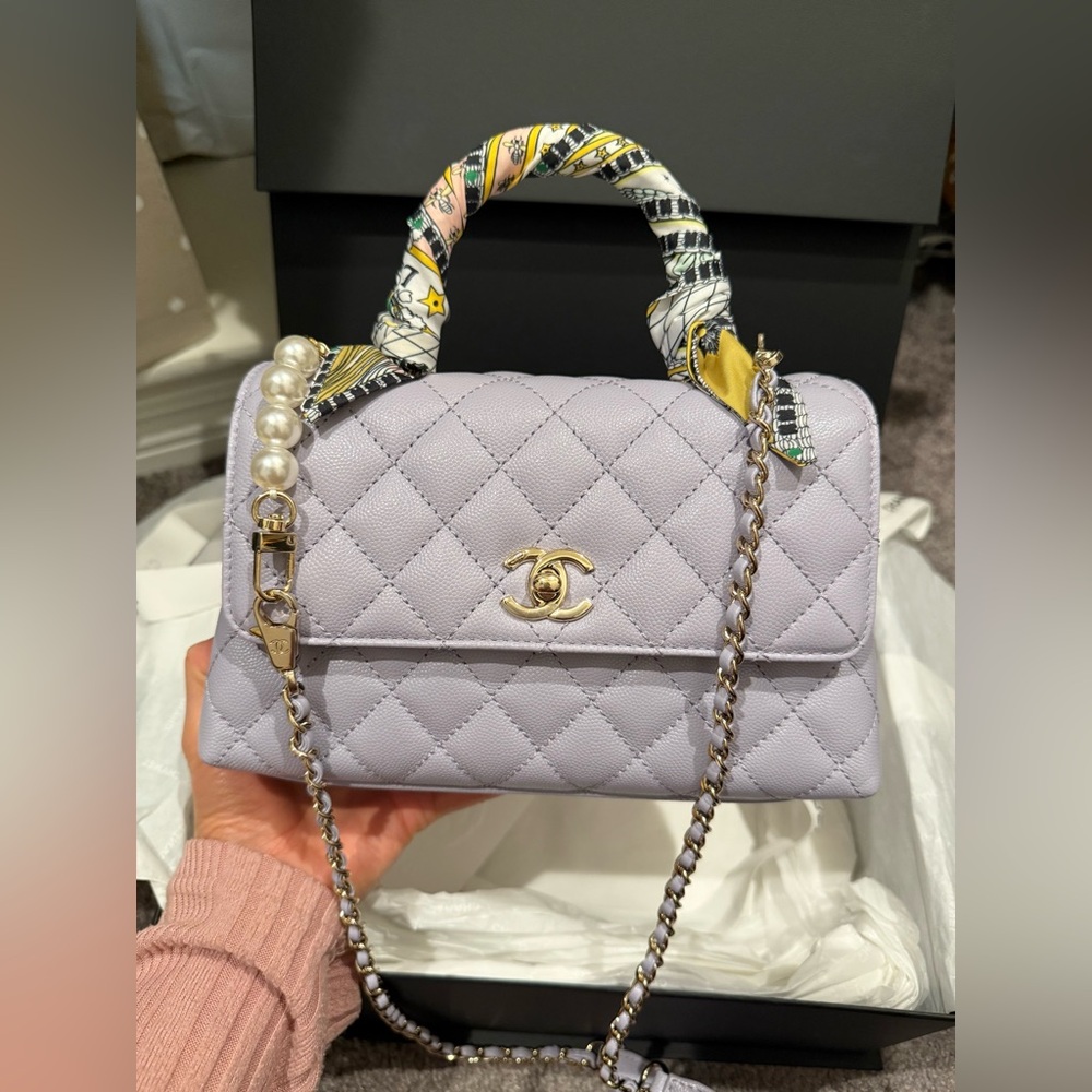 Authentic Chanel Caviar Quilted Mini Coco Handle Flap Light Purple - Picture 2 of 16